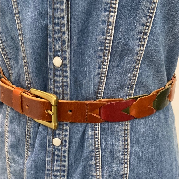 Fossil Multi-colour Leather Belt with Gold Brass Buckle - Picture 3 of 13